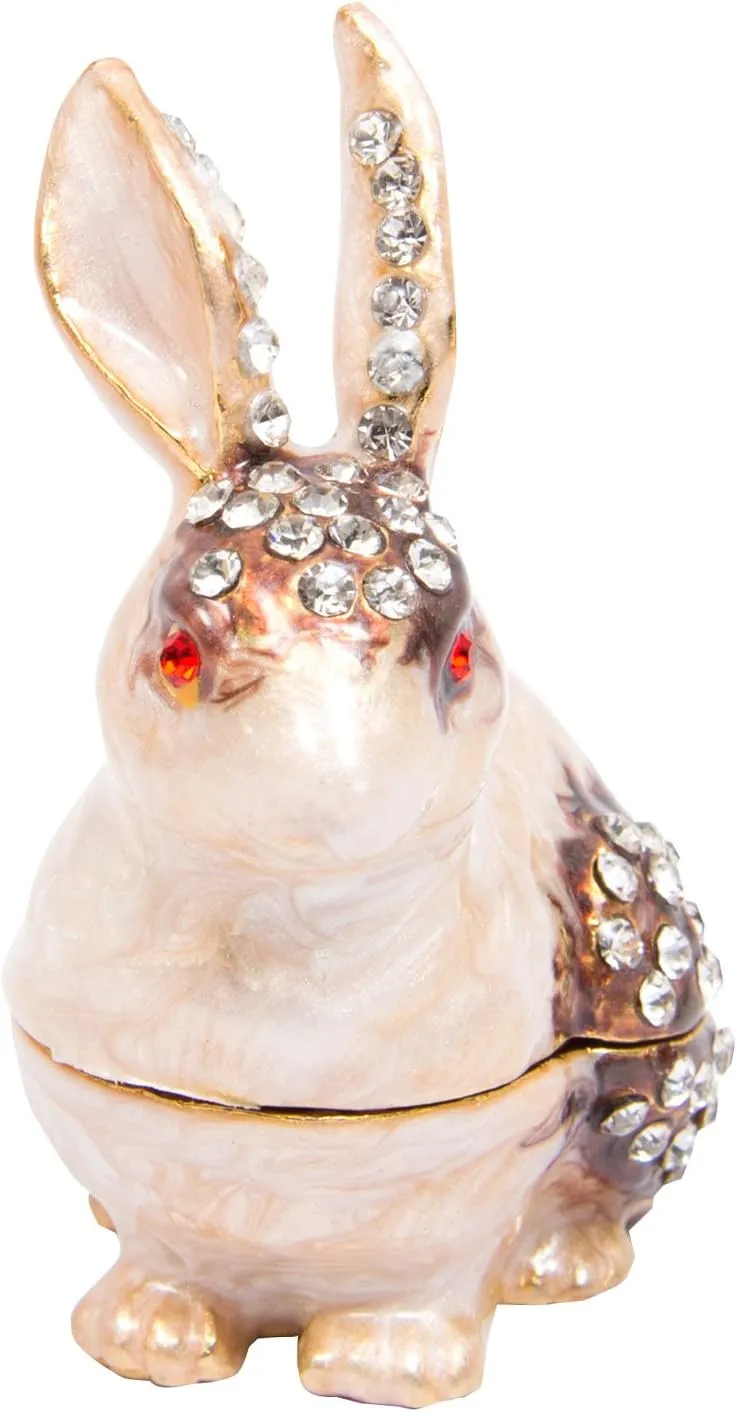 QIFU Hand Painted Enameled Rabbit Style Decorative Hinged Jewelry Trinket Box Unique Gift for Home Decor
