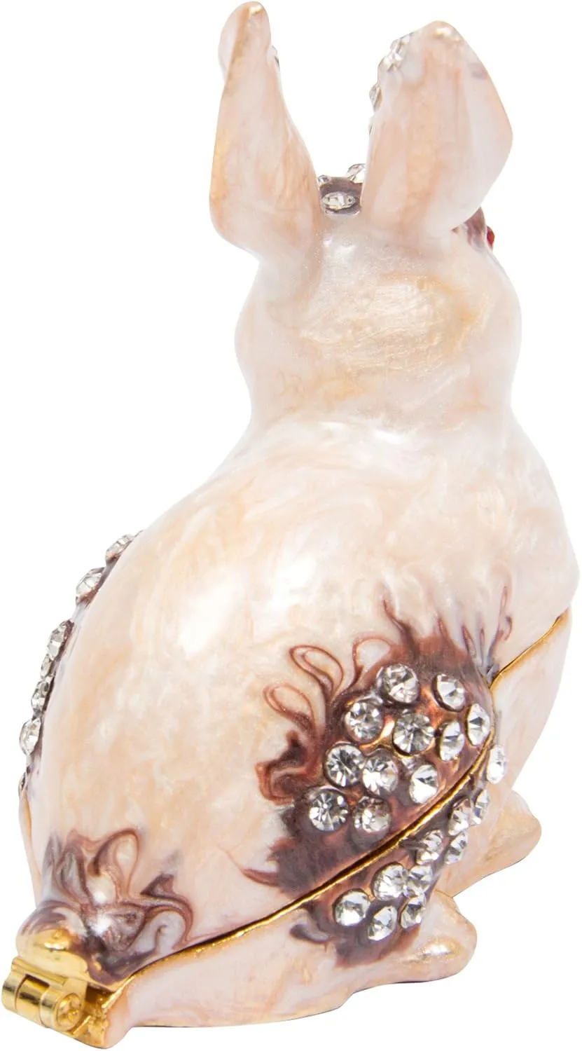 QIFU Hand Painted Enameled Rabbit Style Decorative Hinged Jewelry Trinket Box Unique Gift for Home Decor