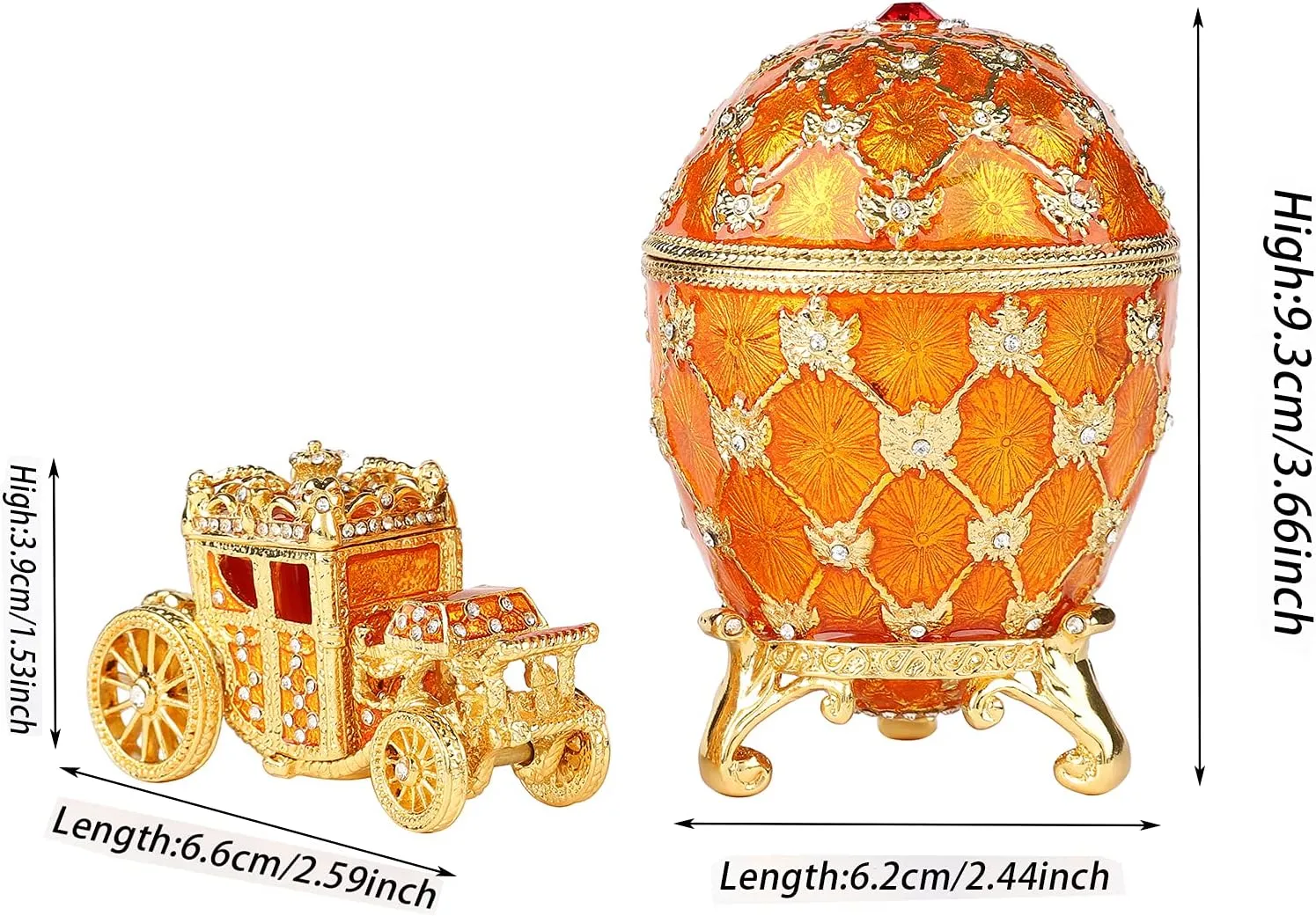 QIFU Vintage Gold Easter Egg Style Jewelry Trinket Box with Mini Royal Carriage, Unique Gift for Easter Collection