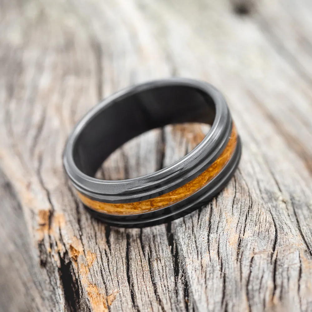 "AUSTIN" - WHISKEY BARREL OAK WEDDING BAND - BLACK ZIRCONIUM - SIZE 8