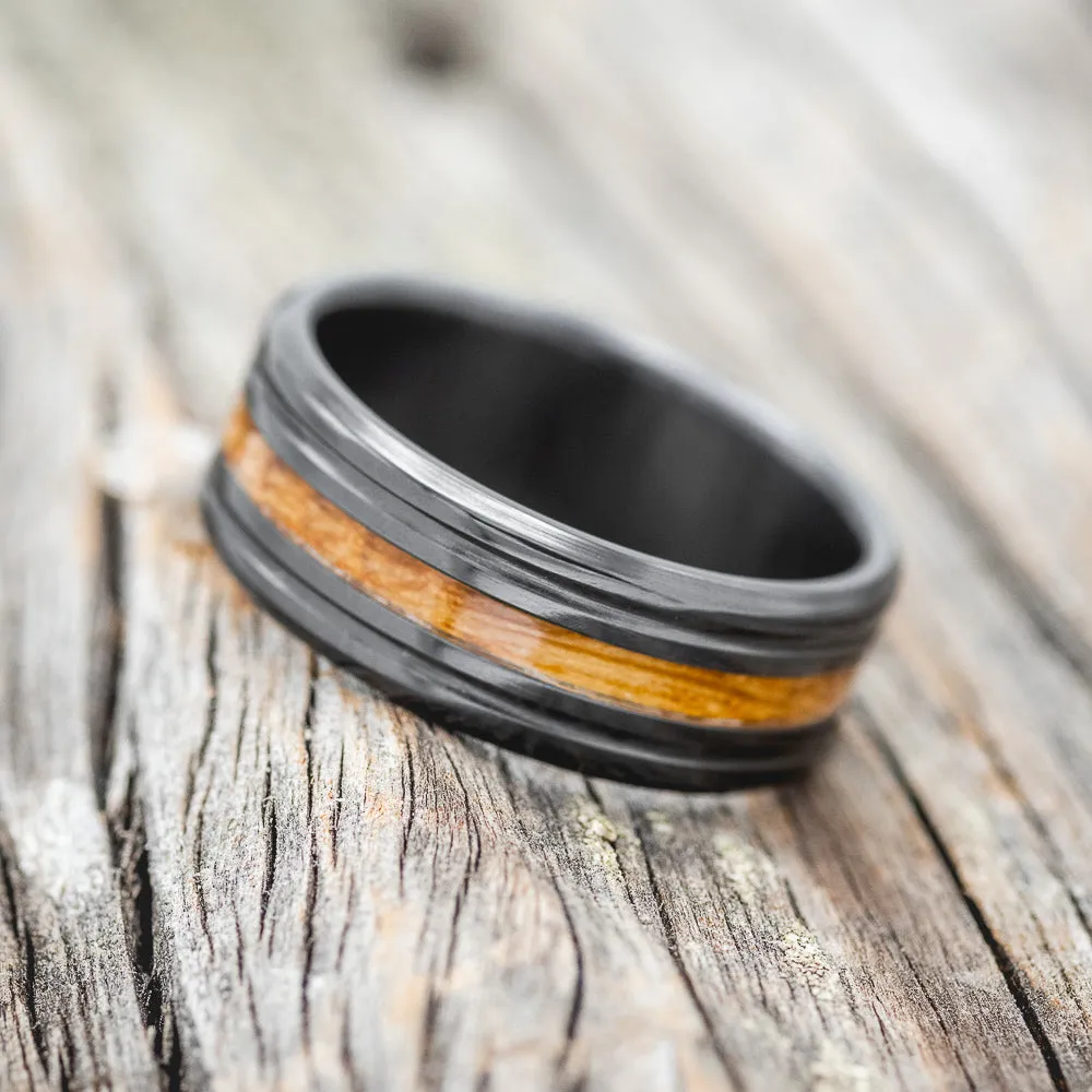 "AUSTIN" - WHISKEY BARREL OAK WEDDING BAND - BLACK ZIRCONIUM - SIZE 8