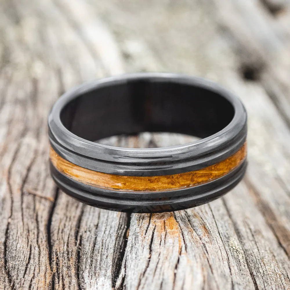 "AUSTIN" - WHISKEY BARREL OAK WEDDING BAND - BLACK ZIRCONIUM - SIZE 8
