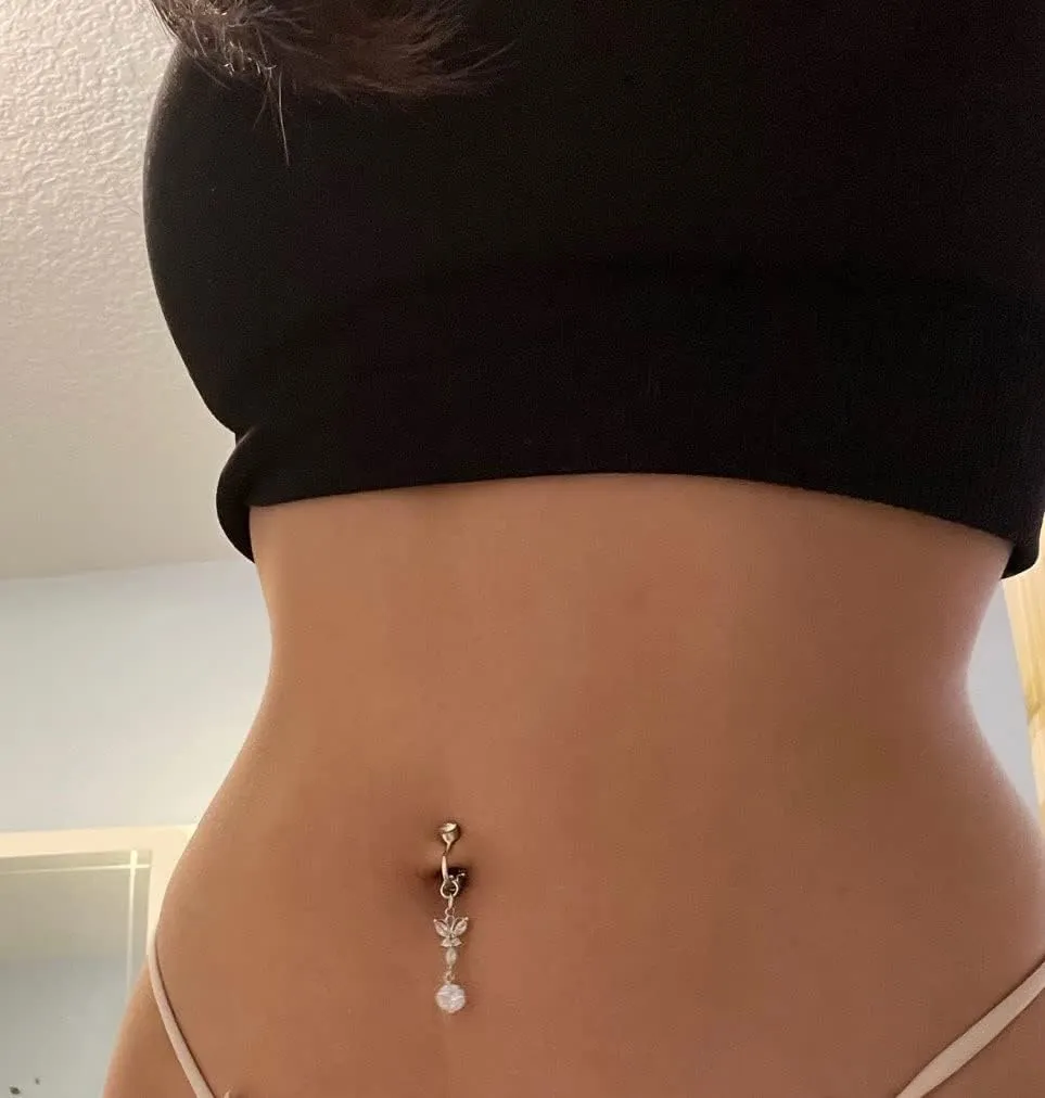 QWALIT Gold Fake Belly Piercing Cubic Zircon Butterfly Clip on Belly Button Rings Stick on Navel Ring Studsnon Piercing Fake Piercing Jewelry Pink Heart Silver Sticky Balls no Pierced