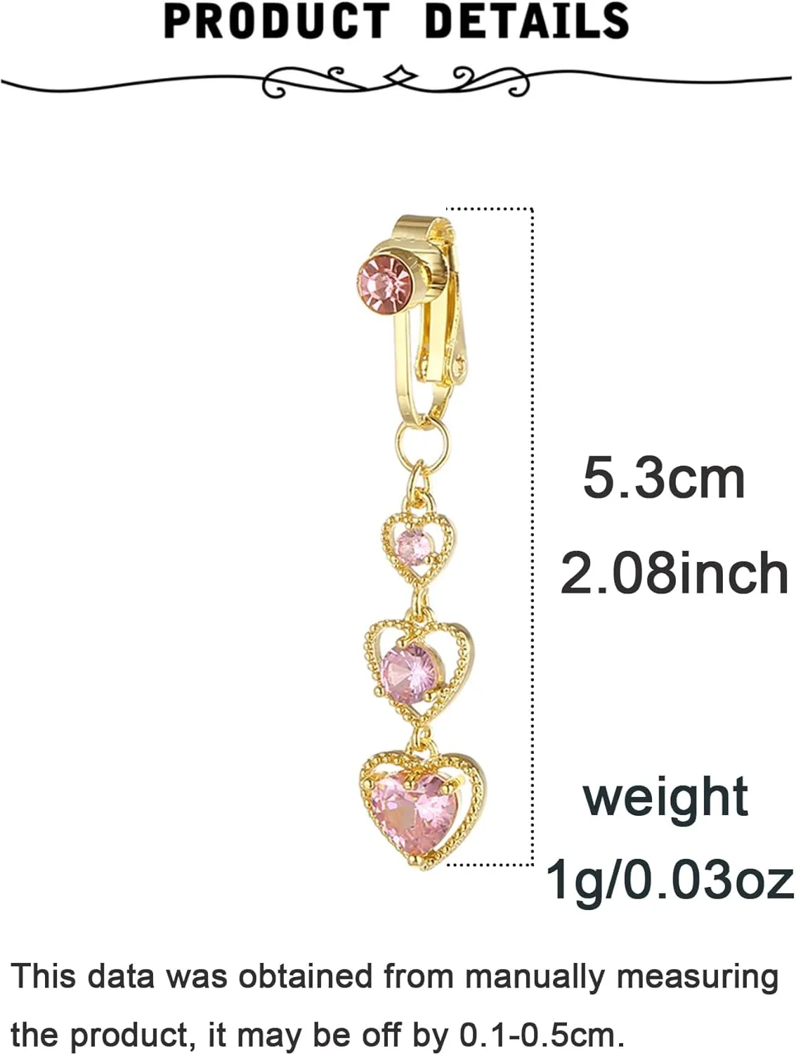 QWALIT Gold Fake Belly Piercing Cubic Zircon Butterfly Clip on Belly Button Rings Stick on Navel Ring Studsnon Piercing Fake Piercing Jewelry Pink Heart Silver Sticky Balls no Pierced