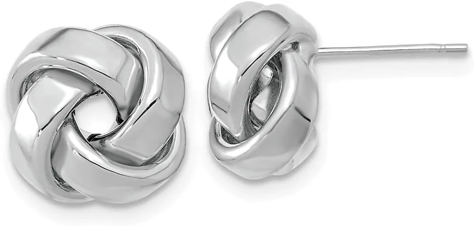 Real 14k White Gold Love Knot Post Studs Earrings 12mm