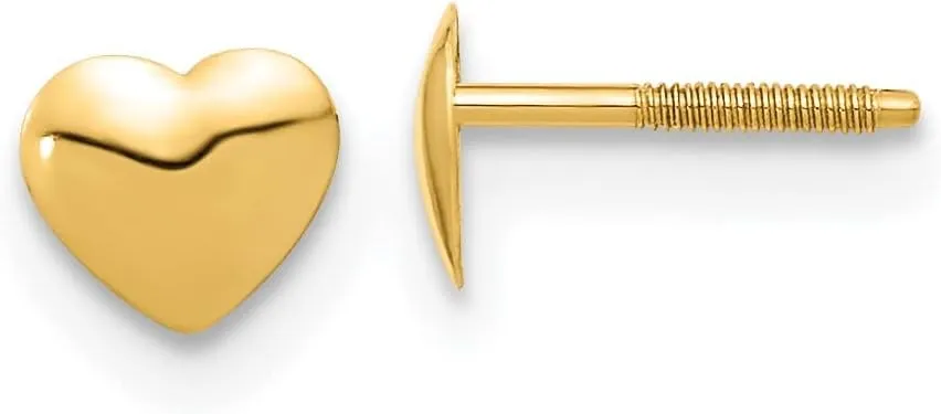 Real 14k Yellow Gold Heart Screw back Button Post Studs Earrings - 5mm x 6mm