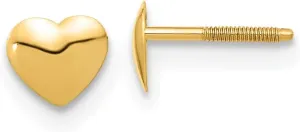 Real 14k Yellow Gold Heart Screw back Button Post Studs Earrings - 5mm x 6mm