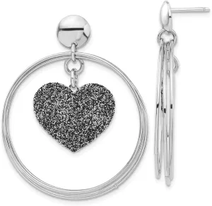 Real 925 Sterling Silver Glitter Enamel Heart Studs Post Earrings - 45mm x 38mm