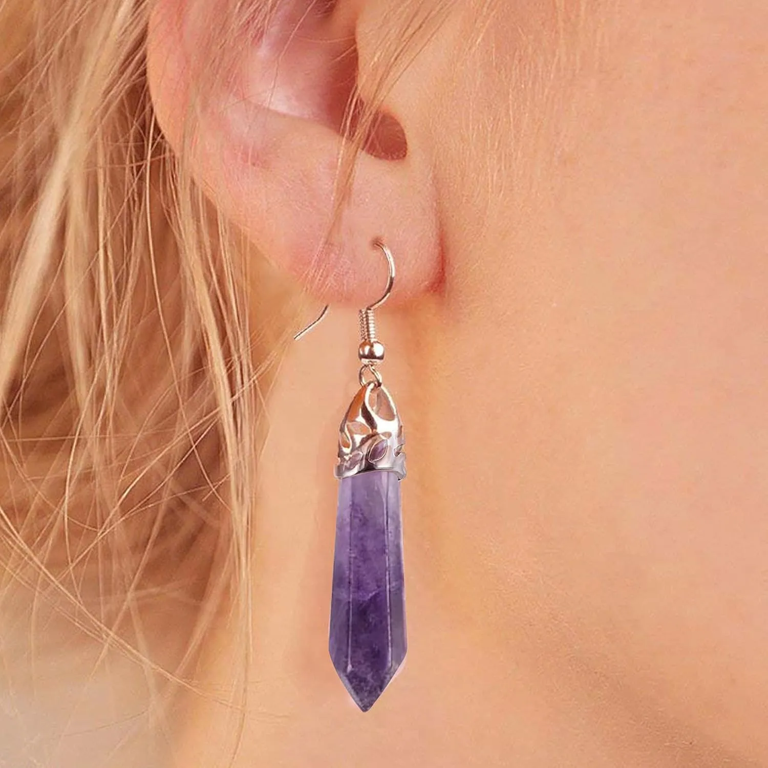 Real Natural Quartz Stone Healing Point Crystal Chakra Dangle Earrings Valentine's day Mother's day Gift