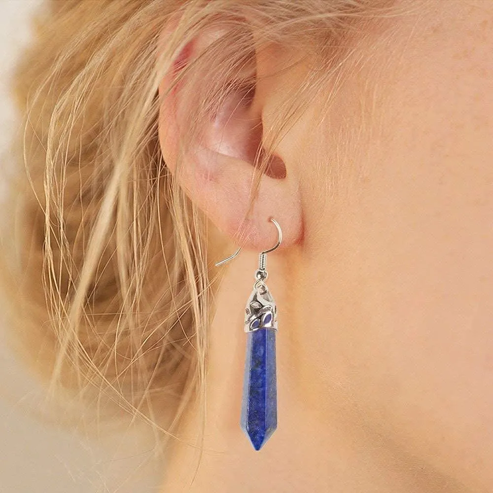 Real Natural Quartz Stone Healing Point Crystal Chakra Dangle Earrings Valentine's day Mother's day Gift