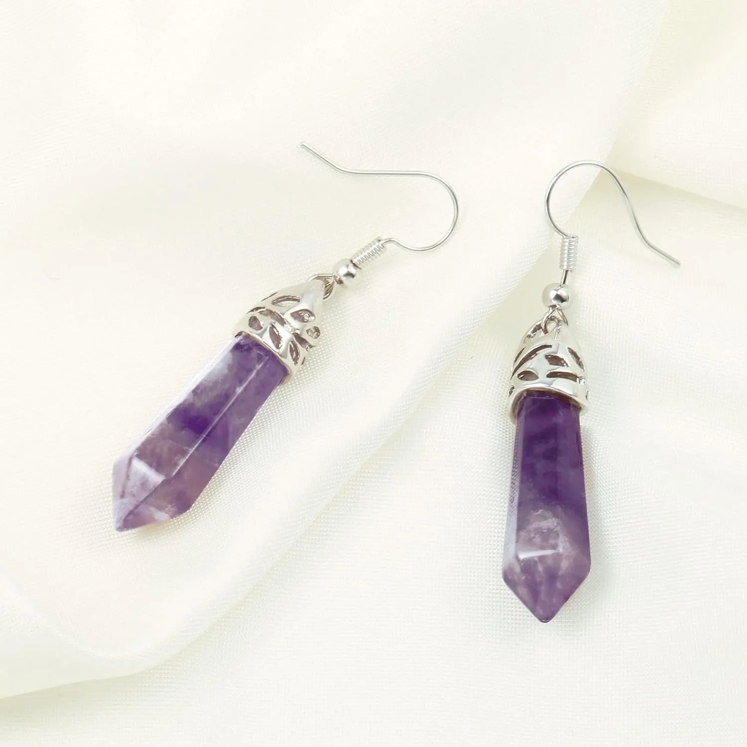 Real Natural Quartz Stone Healing Point Crystal Chakra Dangle Earrings Valentine's day Mother's day Gift