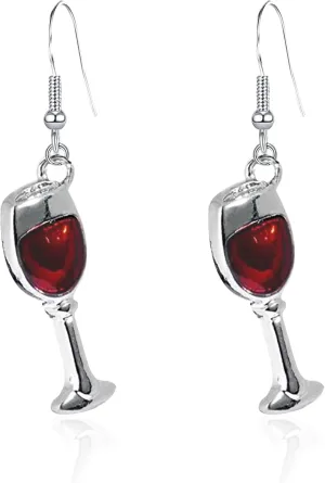 Red Wine Bottle Glass Dangle Earrings Dainty Unique Handmade Metal Earrings for Women Jewelry