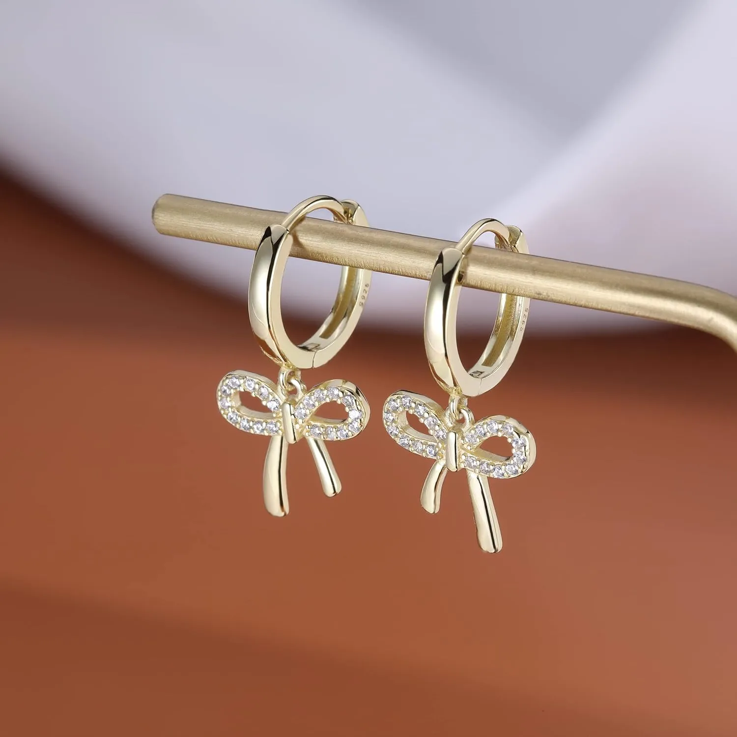 Reffeer Solid 925 Sterling Silver Bow Drop Hoop Earrings for Women Teens Bowknot Hoop Earrings Huggie Ribbon Earrings