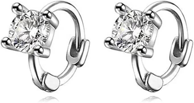 Reffeer Solid 925 Sterling Silver Cubic Zirconia Hoop Earrings Huggie for Women Teens Sparkling CZ Hoop Earrings Cartilage Helix Earrings Minimalist