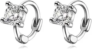 Reffeer Solid 925 Sterling Silver Cubic Zirconia Hoop Earrings Huggie for Women Teens Sparkling CZ Hoop Earrings Cartilage Helix Earrings Minimalist