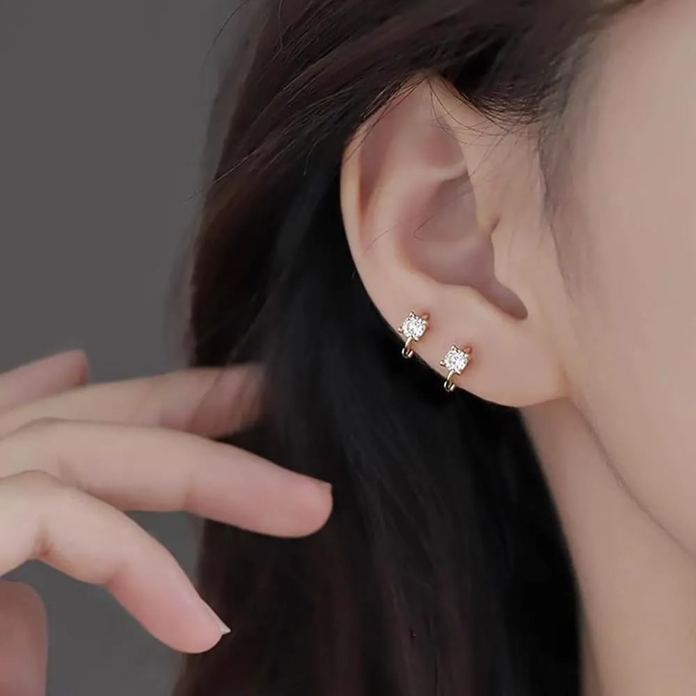 Reffeer Solid 925 Sterling Silver Cubic Zirconia Hoop Earrings Huggie for Women Teens Sparkling CZ Hoop Earrings Cartilage Helix Earrings Minimalist