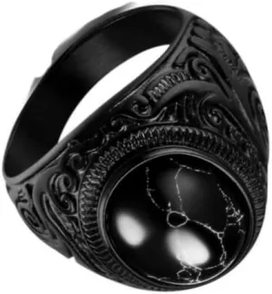 Retro Tiger Eye Stone Men Rings Black Onyx Rings Stainless Steel Ring Oval Ring for Men