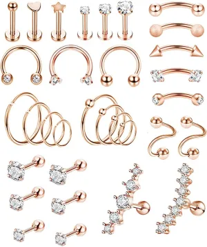 REVOLIA 32Pcs Stainless Steel Cartilage Stud Earrings for Women Conch Helix Tragus Daith Conch Hoop Earing Piercing Jewelry Set