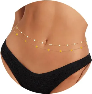 Rhinestone Belly Chain Gold Layered Sequin Waist Chains Adjustable Body Chain Body Jewelry Accessories for Women