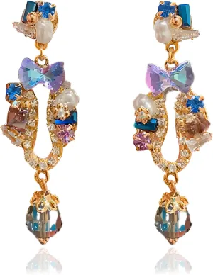 Rhinestone Drop Tassels Earrings for Women Teardrop Filigree Cluster Crystal Chandelier Chains Dangle Blue Colorful Marquise Dangling Earrings Party Prom Costume Jewelry