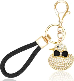Rhinestone Duck Keychain Cute Bling Novelty Key Chains for Women Bow Duck Pendant Accessories Handbag Bag Charms