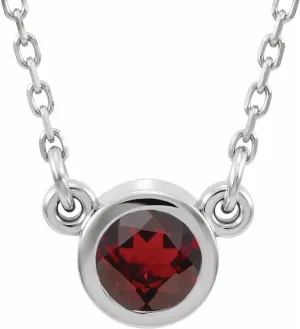 Rhodium Plated Sterling Silver 3mm Round Shape Imitation Garnet Solitaire Necklace Fine Jewelry for Women Gifts for Her, 16"