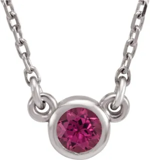 Rhodium Plated Sterling Silver 3mm Round Shape Imitation Pink Tourmaline Solitaire Necklace Fine Jewelry for Women Gifts for Her, 16"