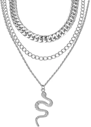 RINHOO FRIENDSHIP Layered Chunky Snake Necklace for Women Gold Snake Necklace Multilayered Punk Vintage Snake Neckalce Jewelry Gift for Women