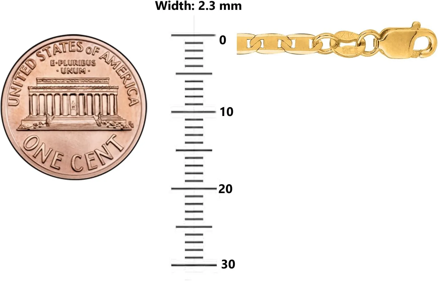 Ritastephens 10k Yellow Gold Mariner Link Foot Chain Anklet, Bracelet, or Chain Necklace (2.3mm)
