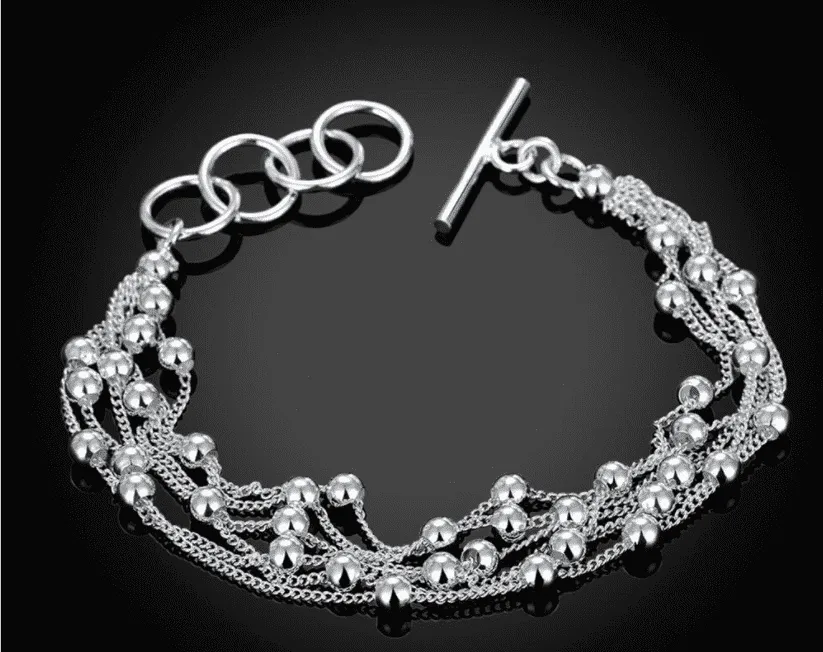 Roly Beads Silver Bold Toggle Closure Multi Chain Layer Adjustable Bracelet for Woman Everyday Accessory Great Gift