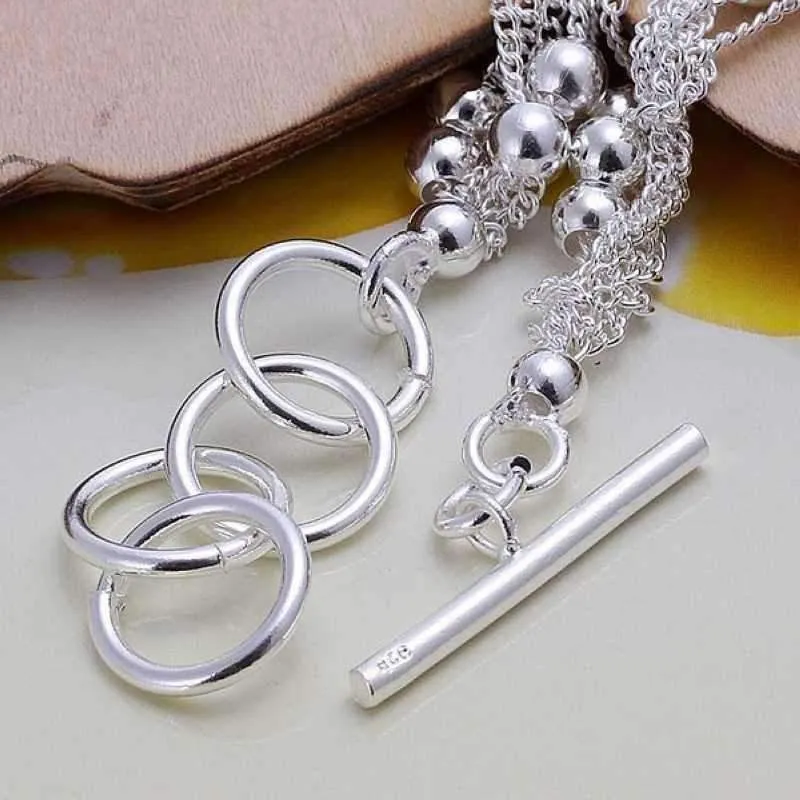 Roly Beads Silver Bold Toggle Closure Multi Chain Layer Adjustable Bracelet for Woman Everyday Accessory Great Gift