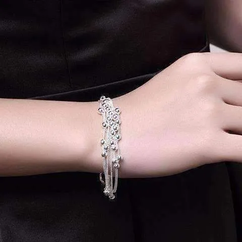 Roly Beads Silver Bold Toggle Closure Multi Chain Layer Adjustable Bracelet for Woman Everyday Accessory Great Gift