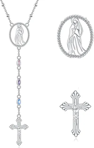 Rosary Necklace Sterling Silver Cross Pendant Necklace Rosarios Beads Catolicos Jewelry Gifts for Women