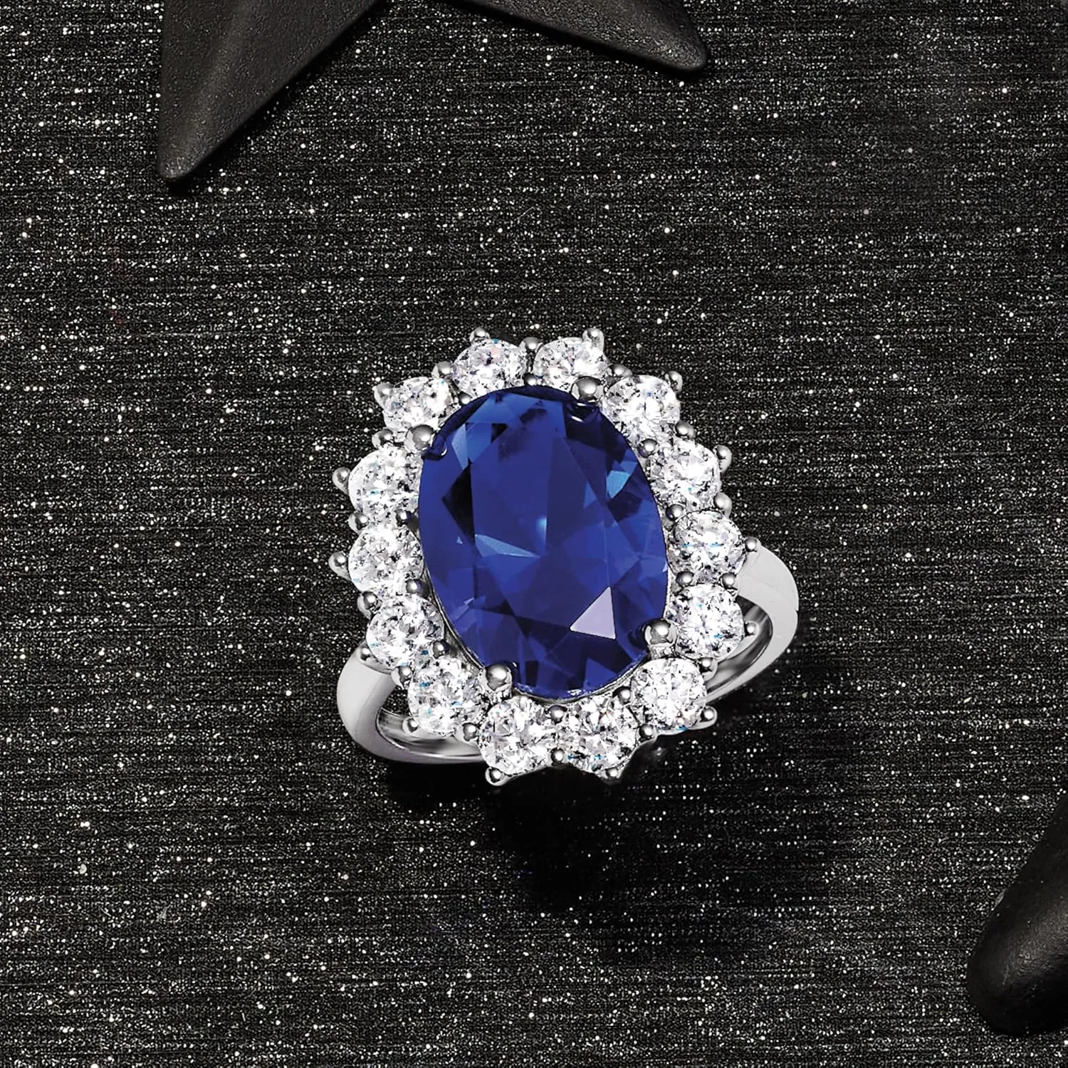 Ross-Simons 5.30 Carat Simulated Sapphire and 1.80 ct. t.w. CZ Ring in Sterling Silver