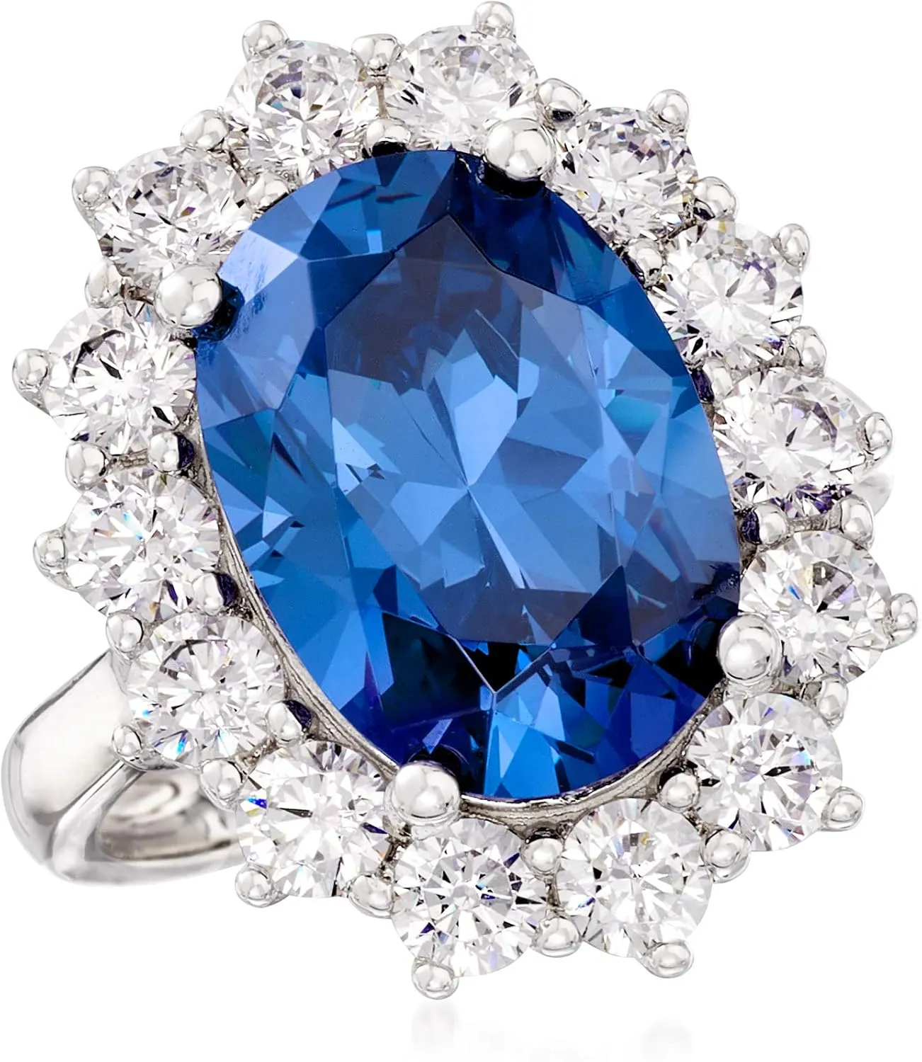 Ross-Simons 5.30 Carat Simulated Sapphire and 1.80 ct. t.w. CZ Ring in Sterling Silver