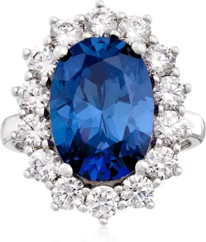 Ross-Simons 5.30 Carat Simulated Sapphire and 1.80 ct. t.w. CZ Ring in Sterling Silver