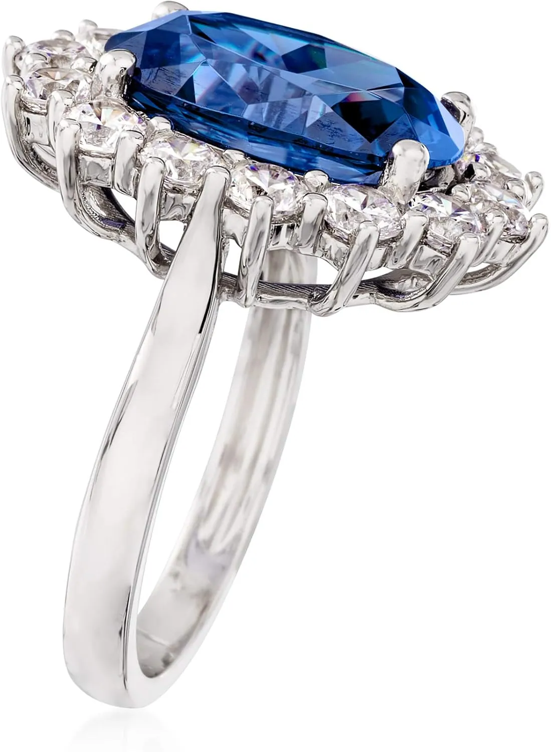 Ross-Simons 5.30 Carat Simulated Sapphire and 1.80 ct. t.w. CZ Ring in Sterling Silver