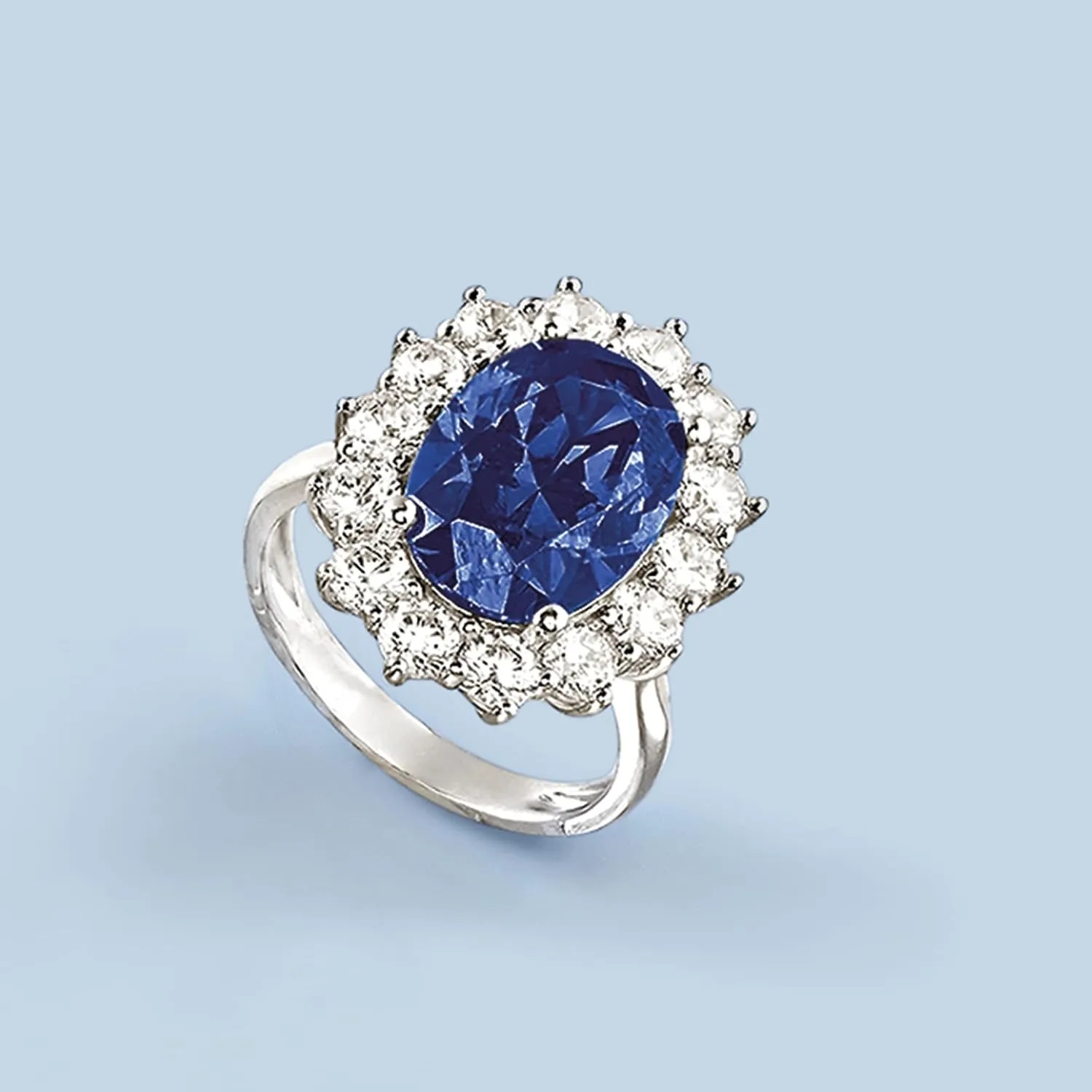 Ross-Simons 5.30 Carat Simulated Sapphire and 1.80 ct. t.w. CZ Ring in Sterling Silver