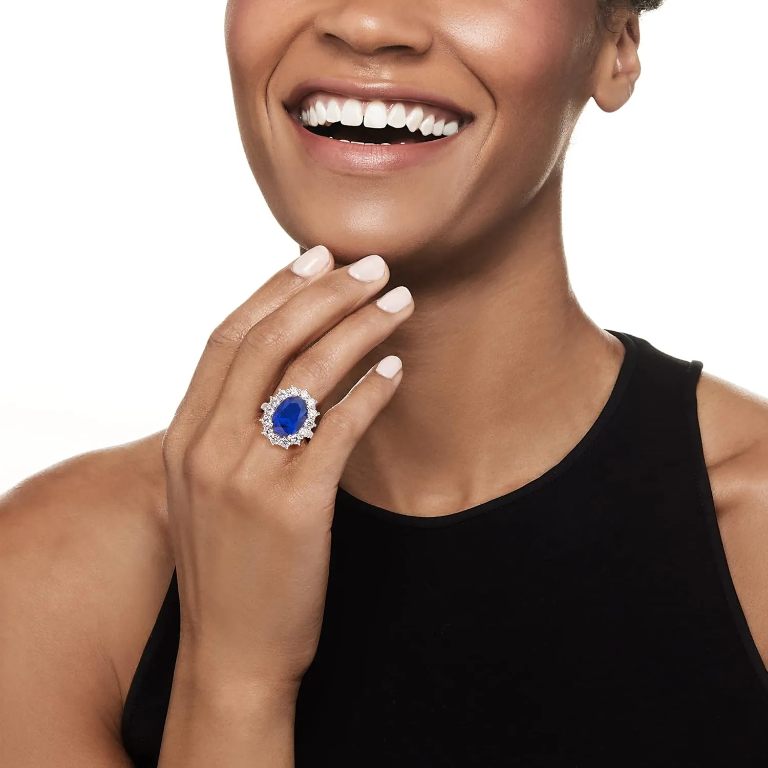 Ross-Simons 5.30 Carat Simulated Sapphire and 1.80 ct. t.w. CZ Ring in Sterling Silver
