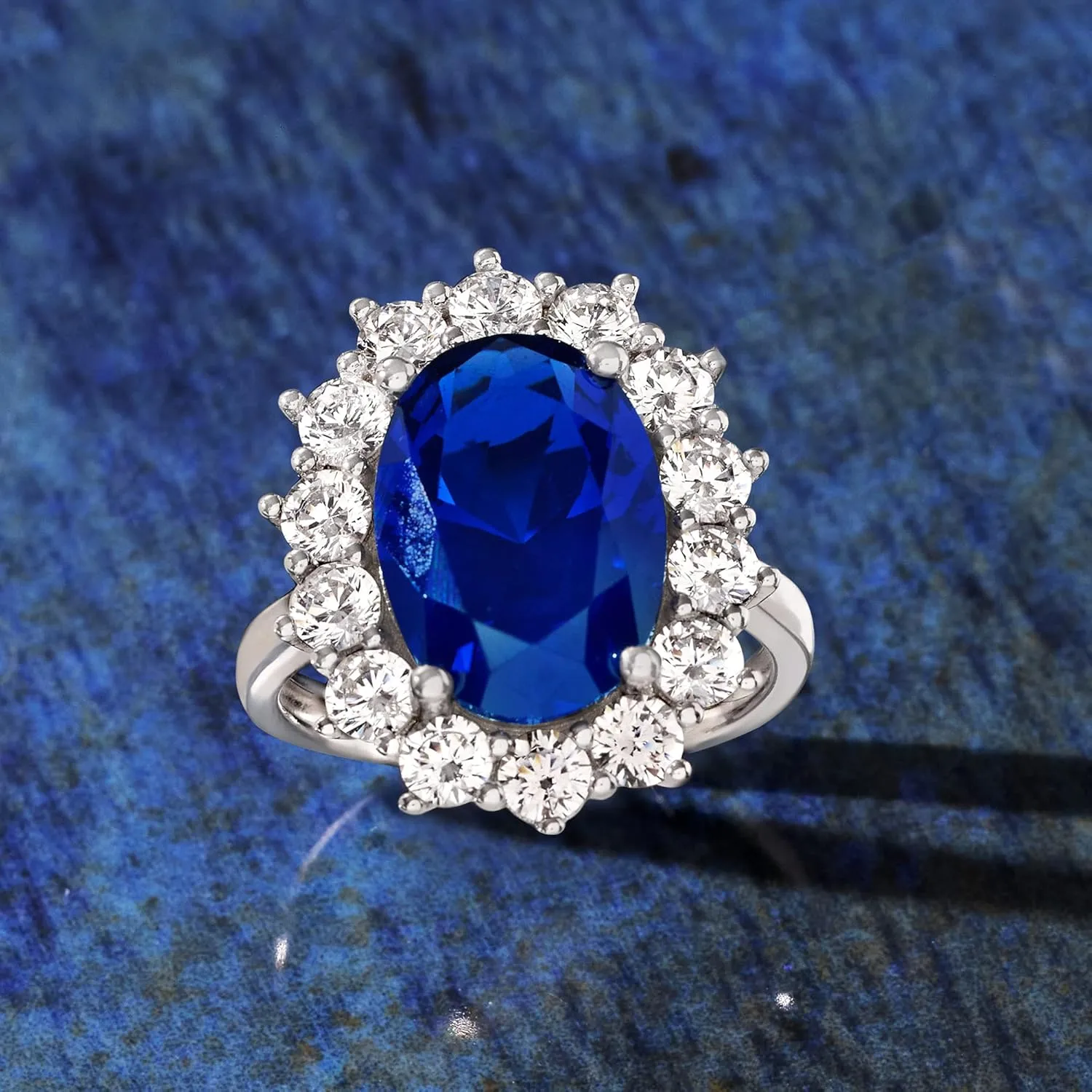 Ross-Simons 5.30 Carat Simulated Sapphire and 1.80 ct. t.w. CZ Ring in Sterling Silver
