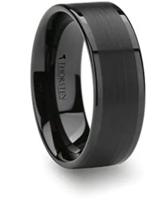 Roy Rose Jewelry Black Tungsten Ring with Brushed Finish and Polished Edges Unique Matching Couple Wedding Ring Set -4mm & 8mm Wide Style Name: VULCAN (Set of Two Rings)