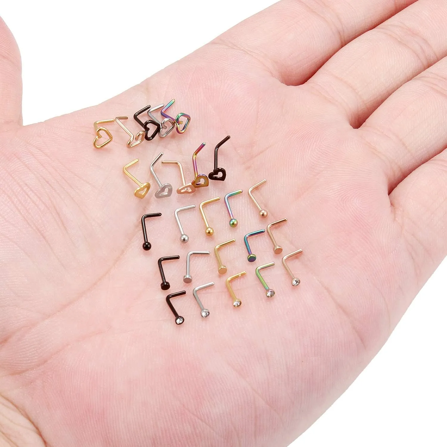 Ruifan 18G 20G 316L Surgical Steel Nose Stud Ring L Shaped with 2MM Flat Top Piercing Jewelry 2-25PCS