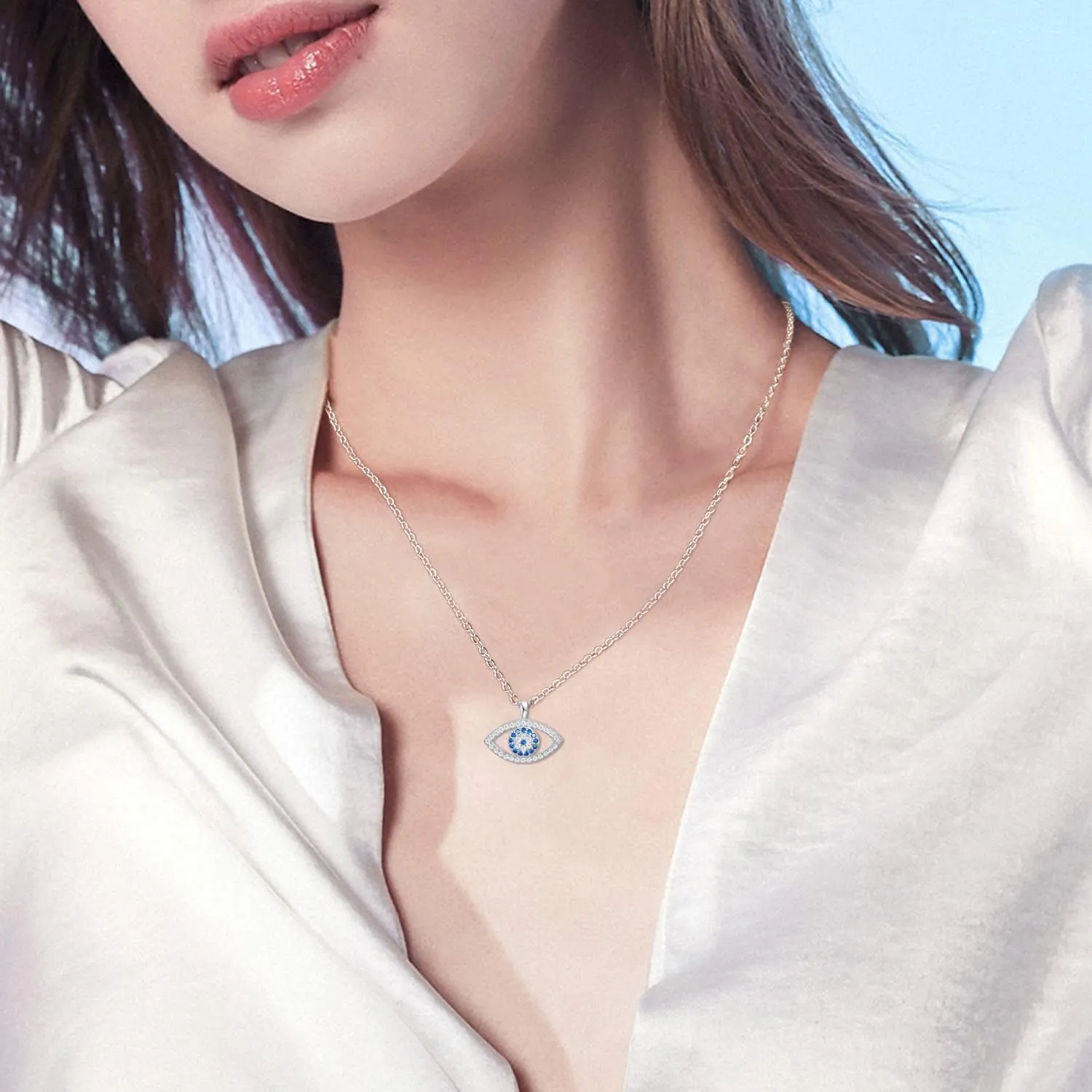 S925 Stering Silver Cross Necklace for Women Cubic Zirconia Evil Eye Pendant Necklaces Dainty Simple Lucky Protecion Pendant Jewelry for Women Ladies 18 Chain