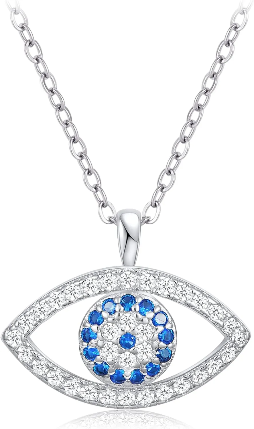 S925 Stering Silver Cross Necklace for Women Cubic Zirconia Evil Eye Pendant Necklaces Dainty Simple Lucky Protecion Pendant Jewelry for Women Ladies 18 Chain