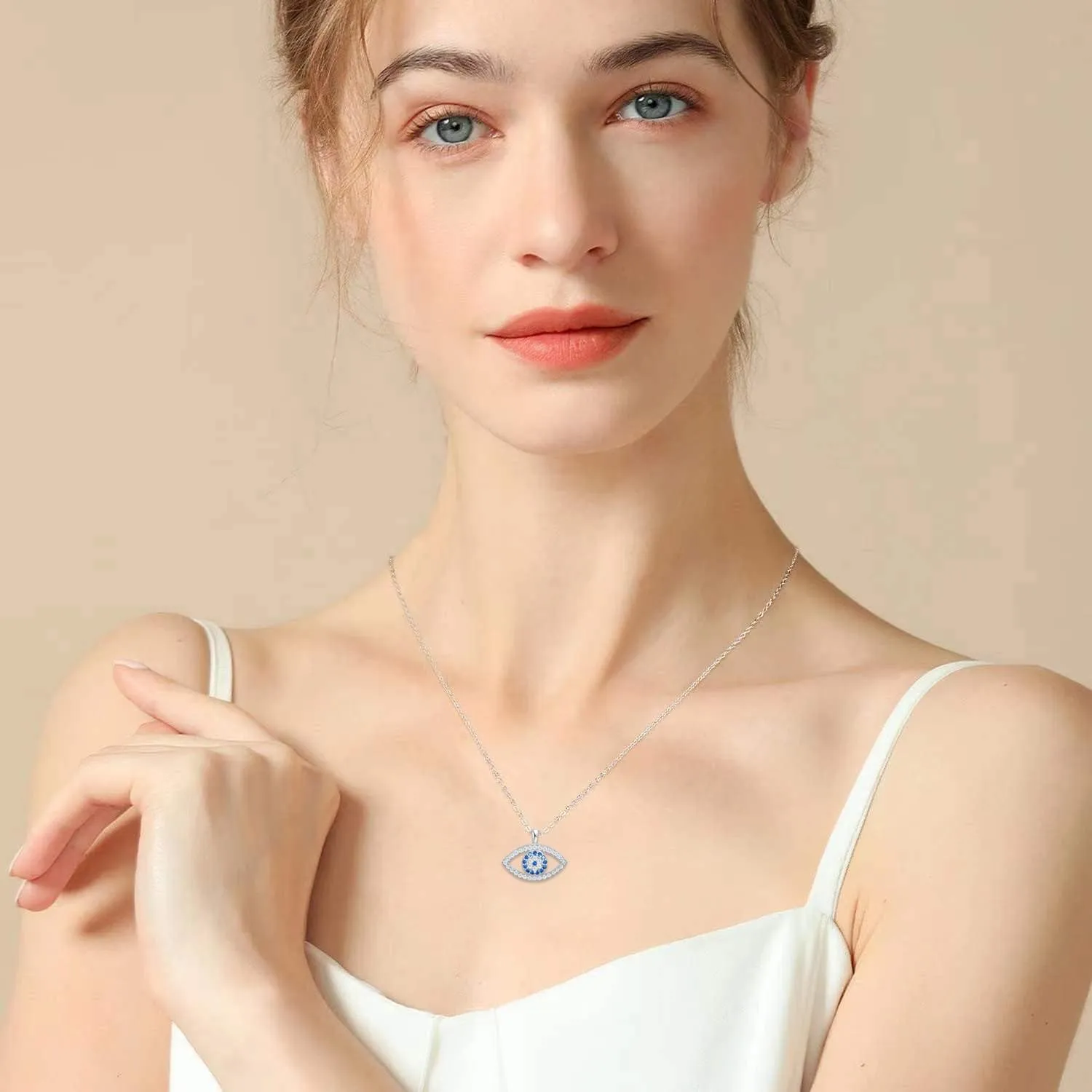 S925 Stering Silver Cross Necklace for Women Cubic Zirconia Evil Eye Pendant Necklaces Dainty Simple Lucky Protecion Pendant Jewelry for Women Ladies 18 Chain