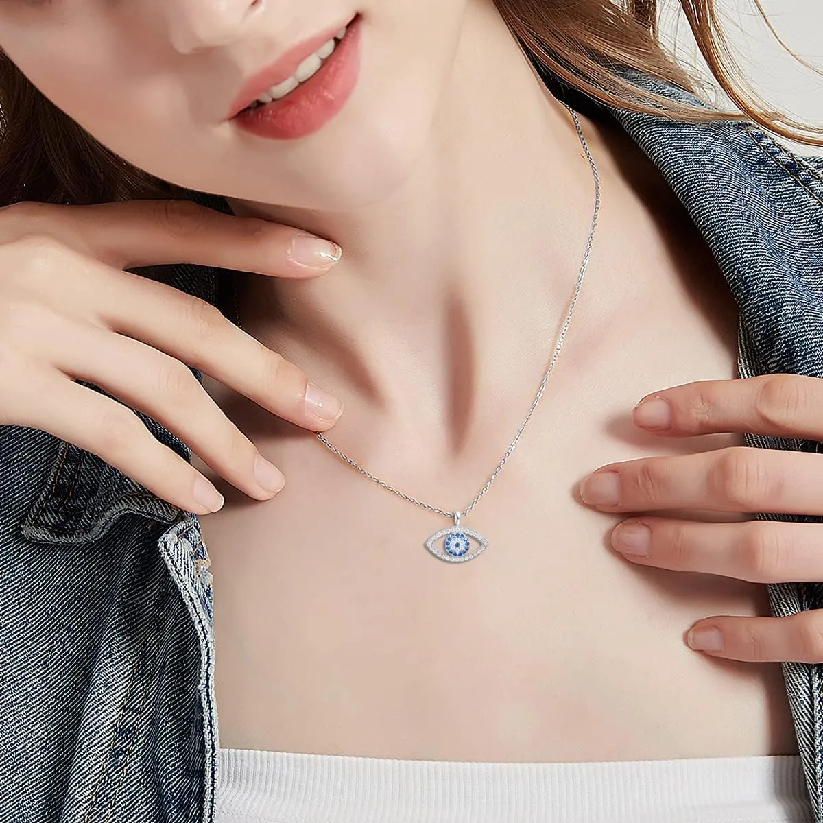 S925 Stering Silver Cross Necklace for Women Cubic Zirconia Evil Eye Pendant Necklaces Dainty Simple Lucky Protecion Pendant Jewelry for Women Ladies 18 Chain