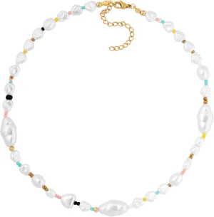 Sacina Imitation-Pearl Choker Colorful Beaded Necklace, Hippie Vintage Y2k Necklace, Summer Christmas Jewelry Gift for Women