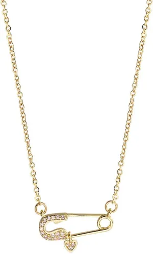 Safety Pin Necklace for Women Gold Pendant Cubic Zirconia 18K Gold Filled Dainty Chain Simple Handmade Jewelry