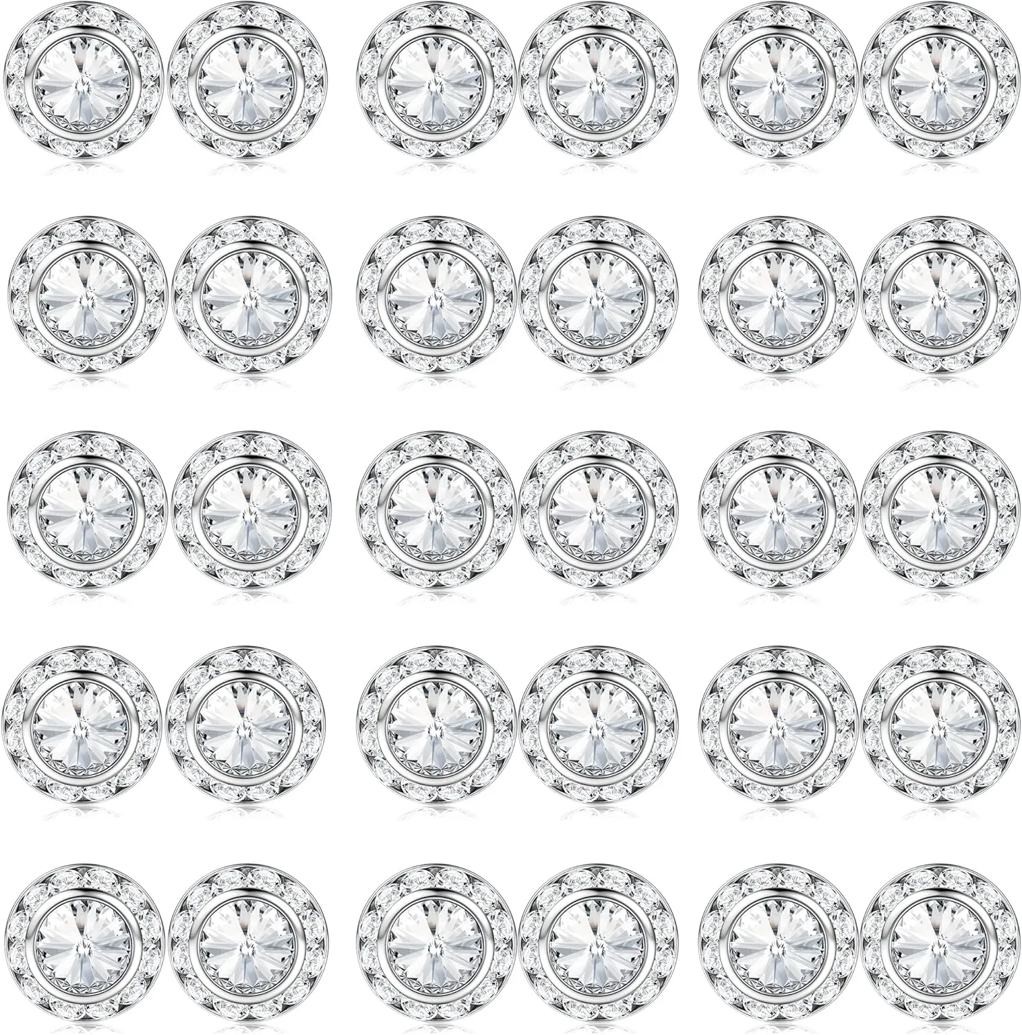 SAILIMUE 15Pairs Rhinestone Earrings For Women Dance Competition Performance Ballet Stud Earrings Stainless Steel Round Acrylic Stone Inside Rhinestone Crystal Halo Dance Competition Earrings Set 15mm 20mm