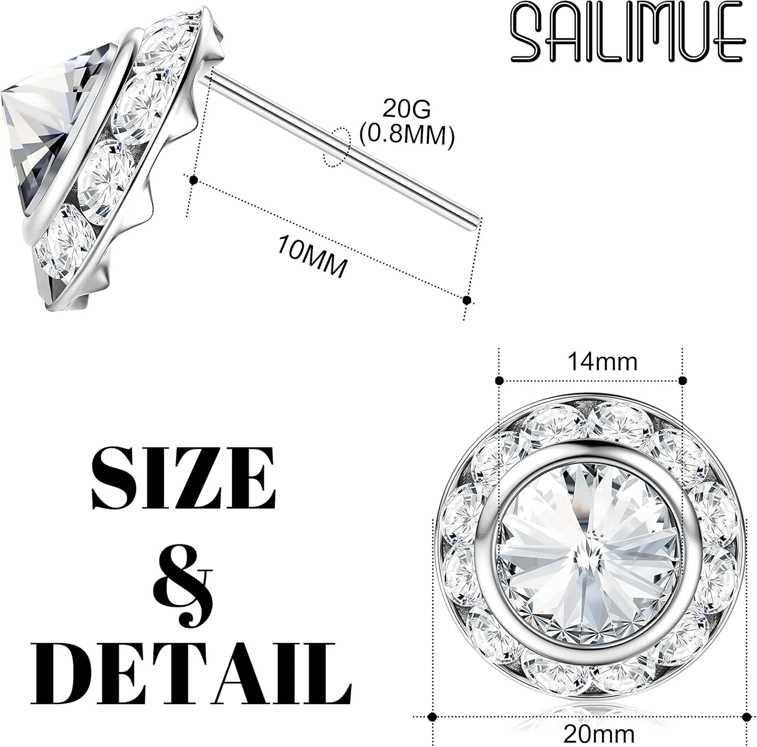 SAILIMUE 15Pairs Rhinestone Earrings For Women Dance Competition Performance Ballet Stud Earrings Stainless Steel Round Acrylic Stone Inside Rhinestone Crystal Halo Dance Competition Earrings Set 15mm 20mm